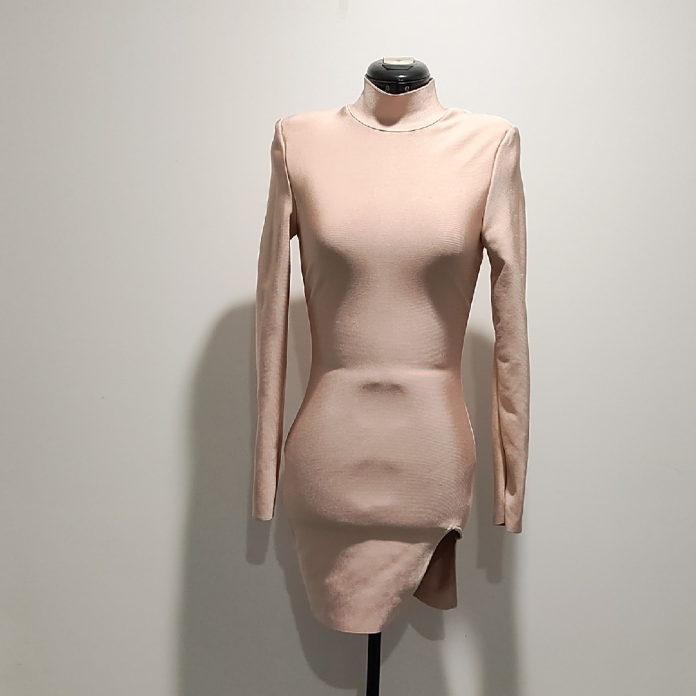Elegant Long Sleeve Nude Dress